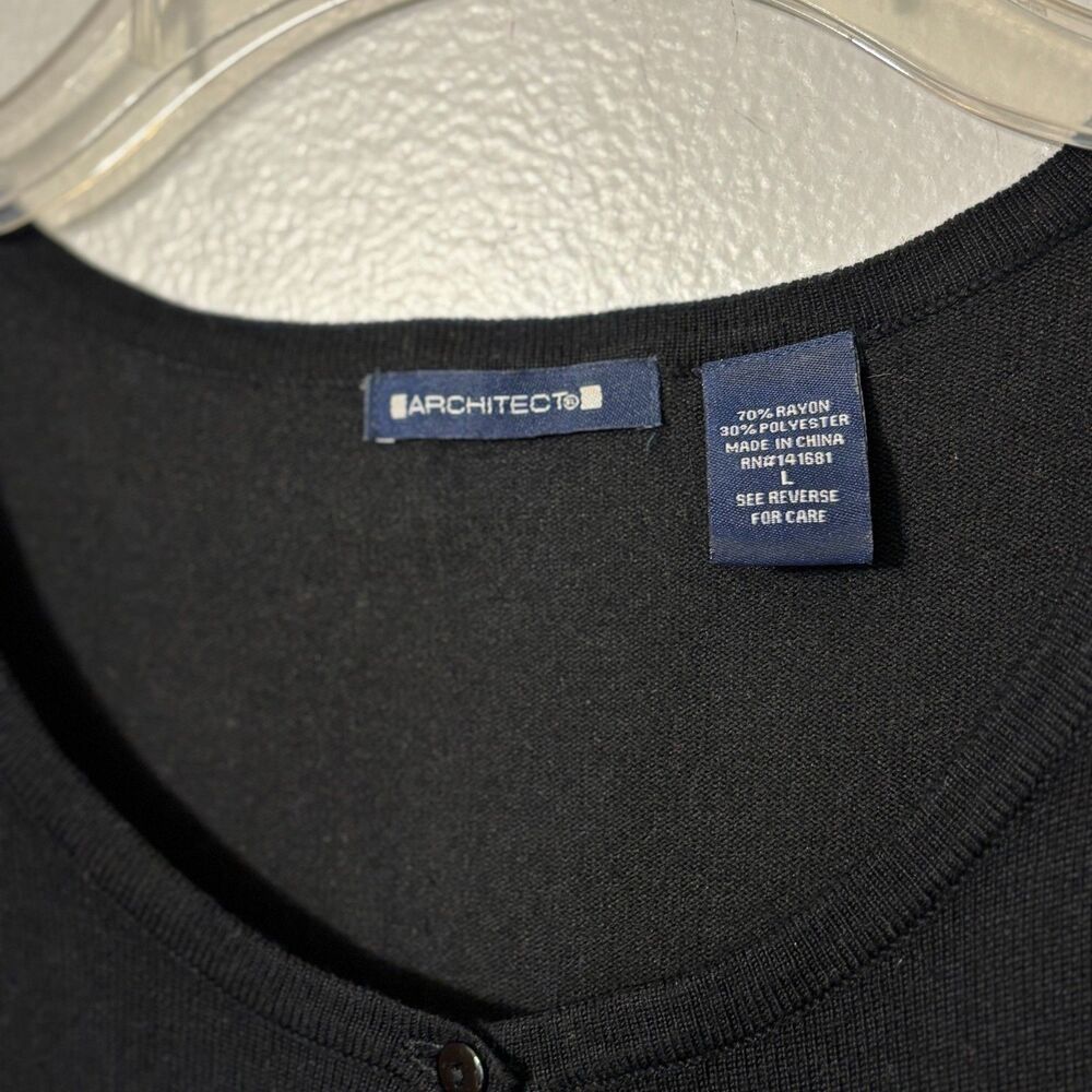 Architect Women's L Black Button Front Knit Cardigan Sweater Rayon Blend #28 - Picture 4 of 6